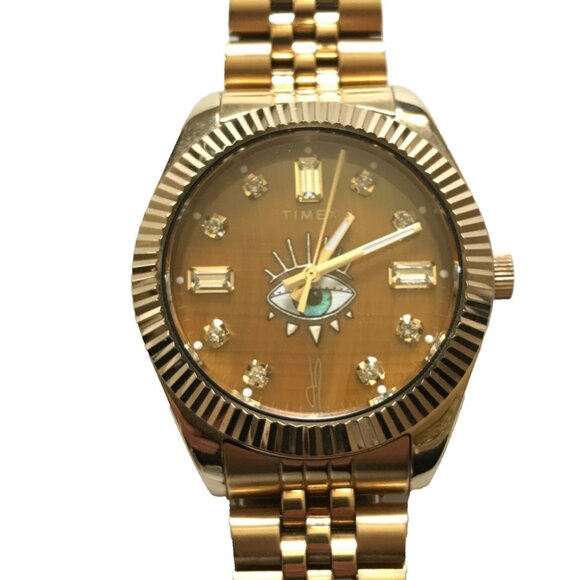 Timex x Jacquie Aiche Gold Evil Tiger's Eye Watch Womens Gold Quartz Analog MINT - Picture 4 of 11